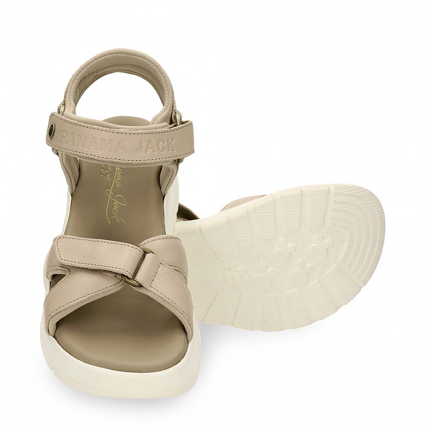 Newel Taupe Napa, Sandalia de mujer plana de Piel Napa Taupe.