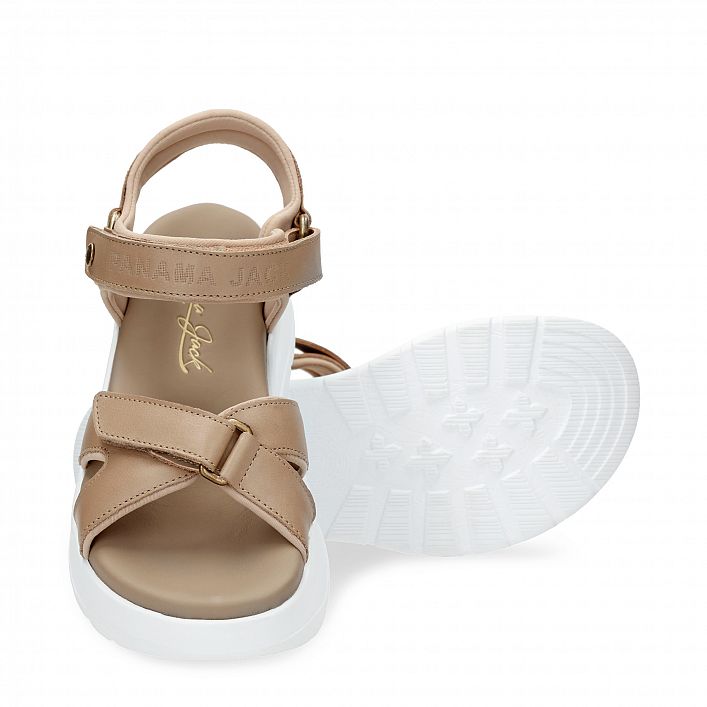 Newel Taupe Napa, Flat woman's sandals  Taupe nappa leather.