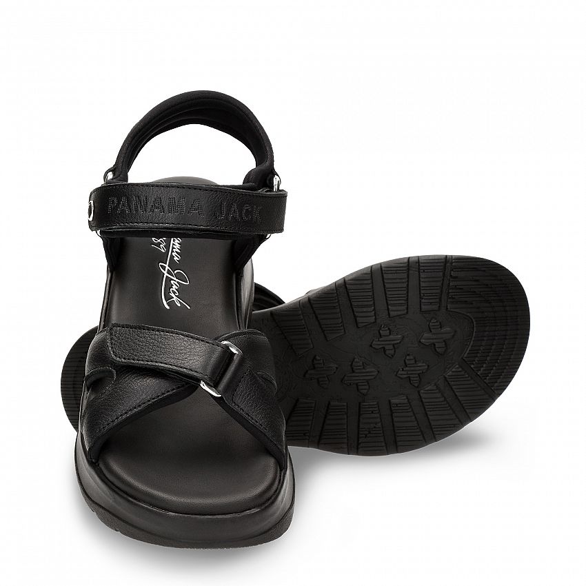 Newel Black Napa, Flat woman's sandals  WATERPROOF Black Napa Leather.