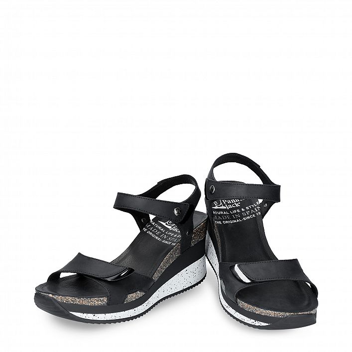 Nica Sport Black Napa Grass, Wedge sandals Made in Spain