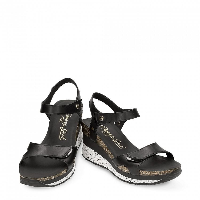 Nica Sport Black Napa, Wedge sandals  Black Napa Leather.