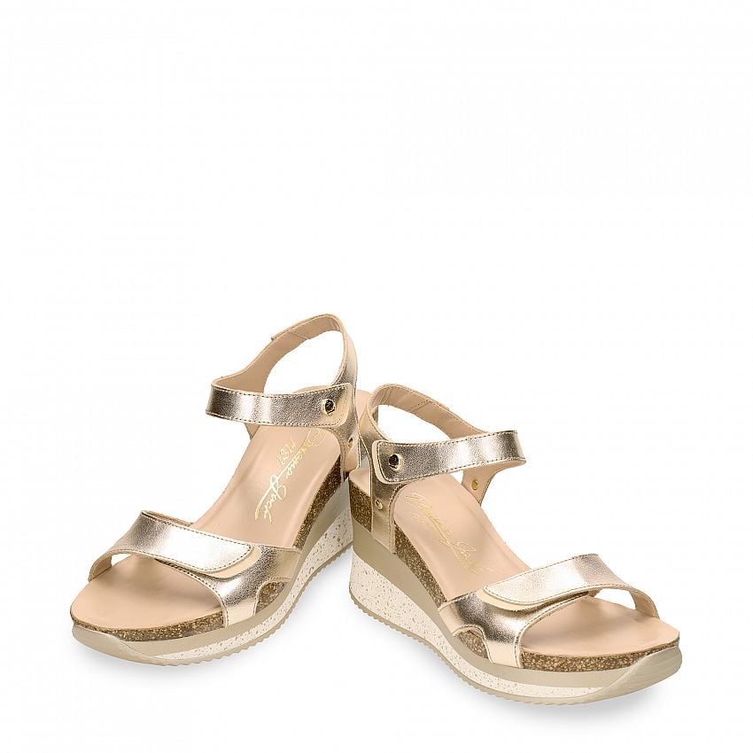 Nica Sport Gold Napa, Wedge sandals Made in Spain