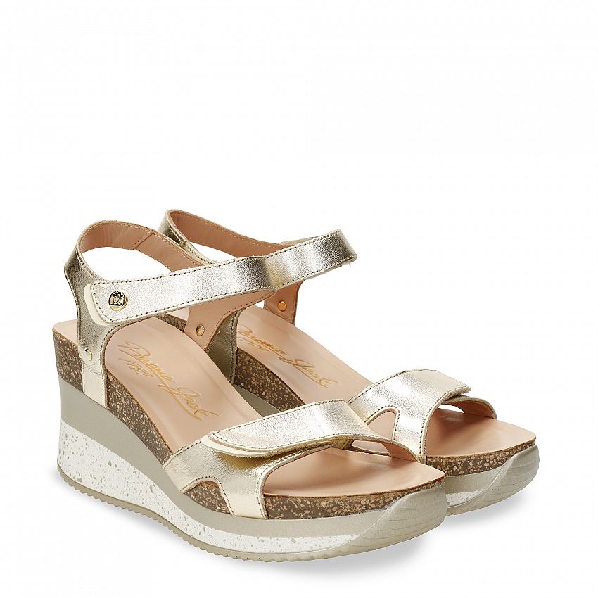 Nica Sport Gold Napa, Wedge sandals with Velcro Closure.