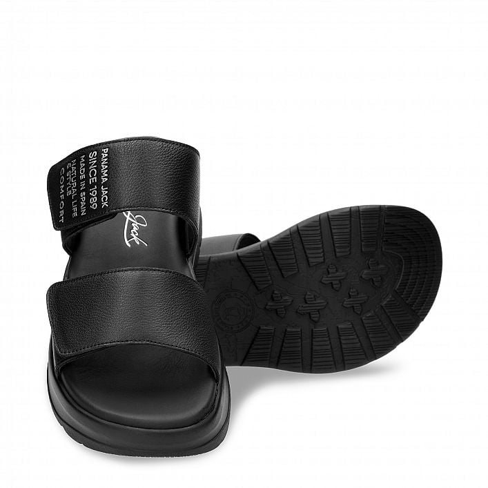 Nila Black Napa, Flat woman's sandals  WATERPROOF Black Napa Leather.