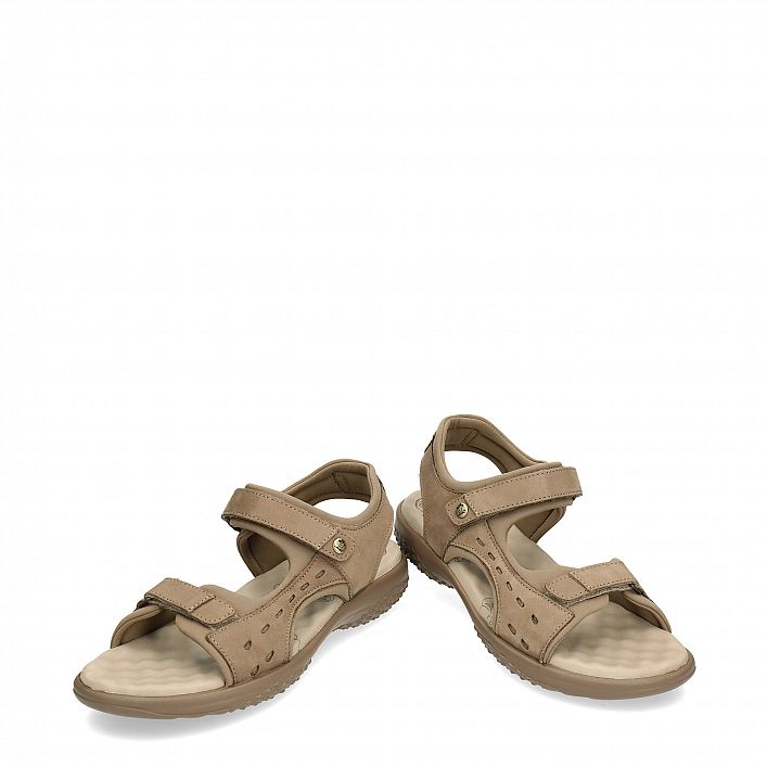 Nilo Basics Soft-System Taupe Nappa gras, Platte damessandaal Made in Spain