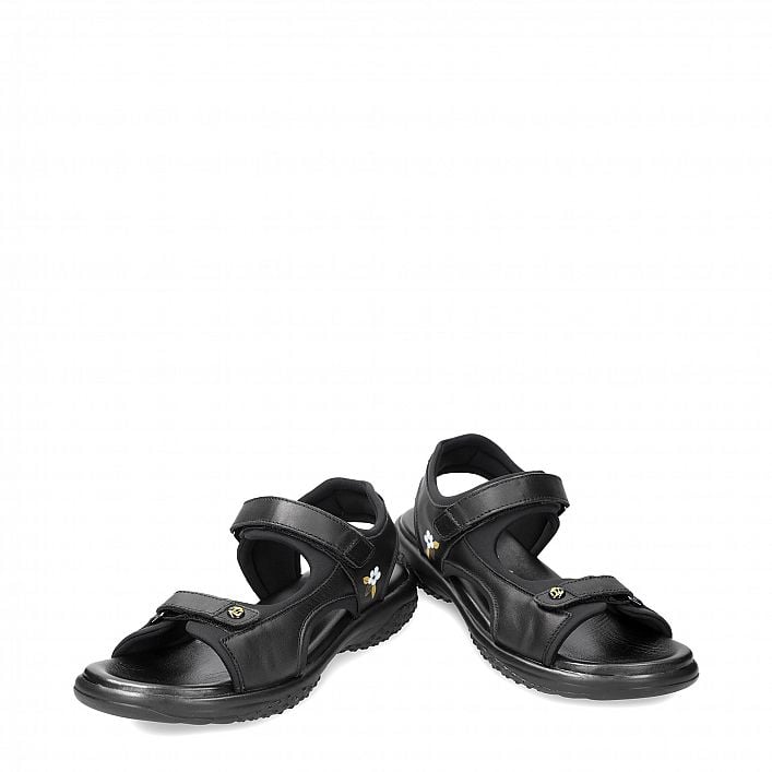 Nilo Blossom Black Napa, Flat woman's sandals Made in Spain