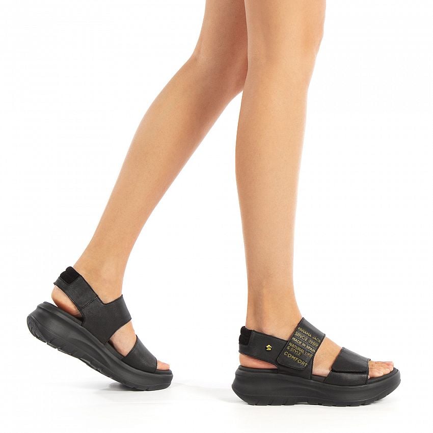 Noah Black Napa, Flat woman's sandals Made in Spain