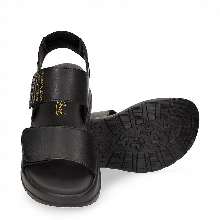 Noah Black Napa, Flat woman's sandals with Velcro Closure.