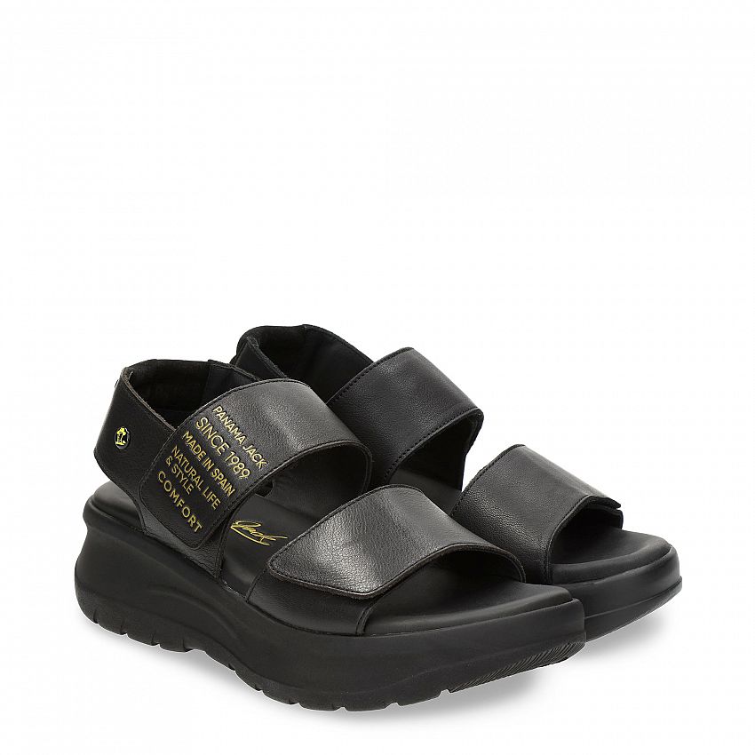 Noah Black Napa, Flat woman's sandals with Leather lining.