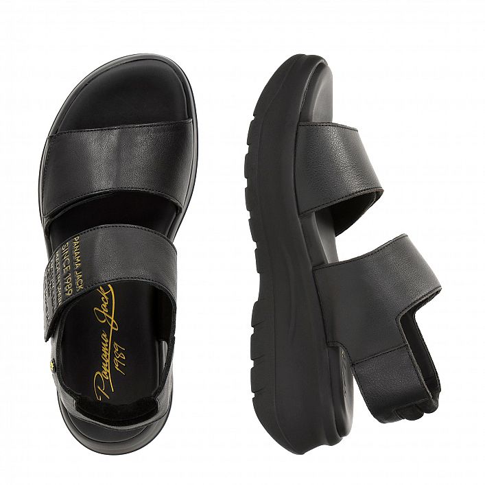 Noah Black Napa, Flat woman's sandals with Anatomical insole.
