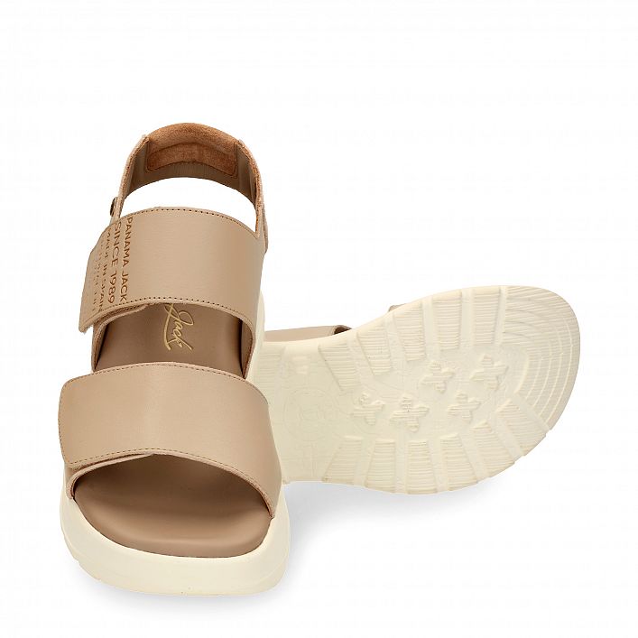 Noah Taupe Napa, Flat woman's sandals  Taupe nappa leather.