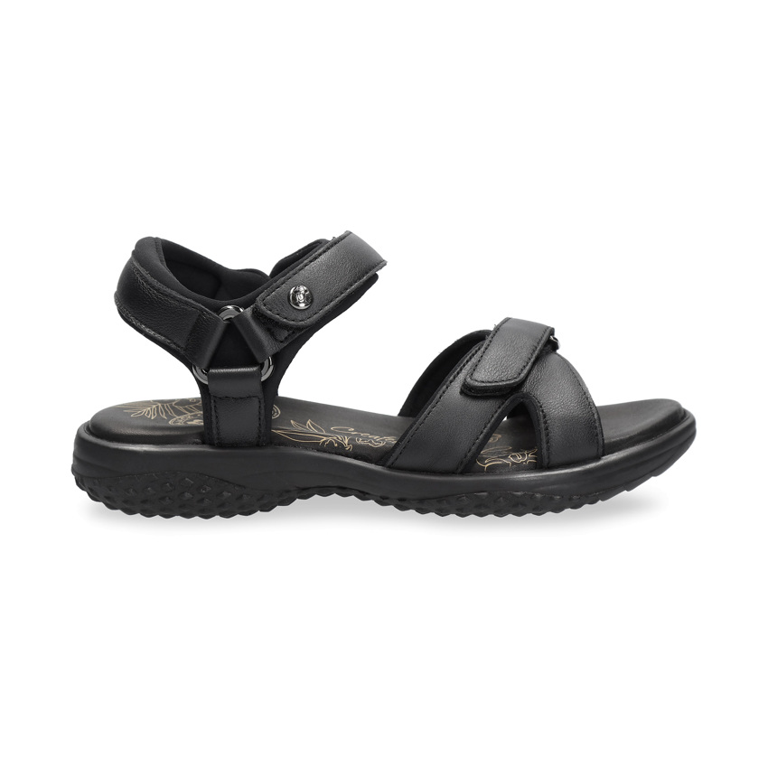 Noja Black Napa, Woman sandals in leather with lycra lining