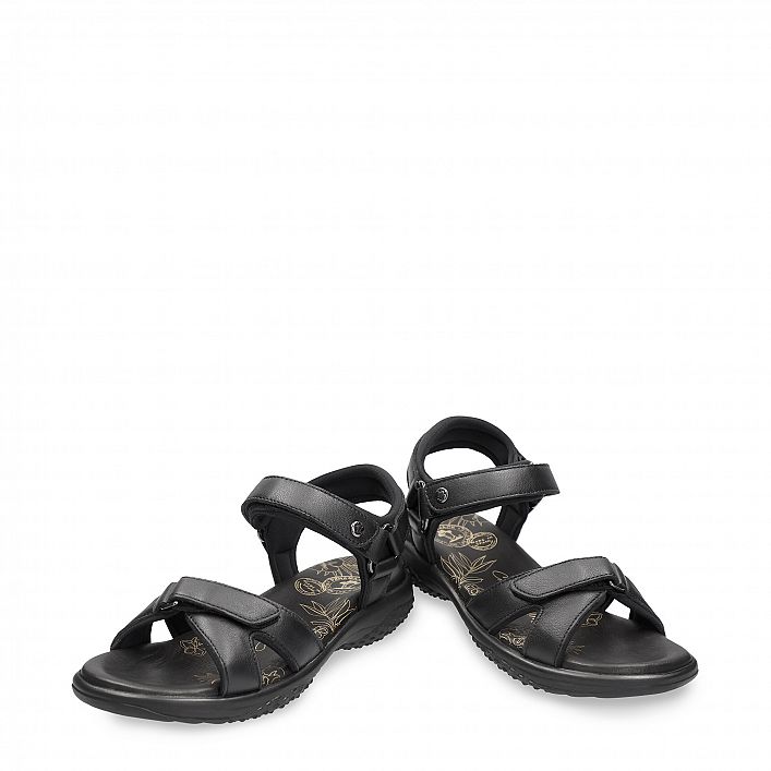 Noja Black Napa, Flat woman's sandals Made in Spain