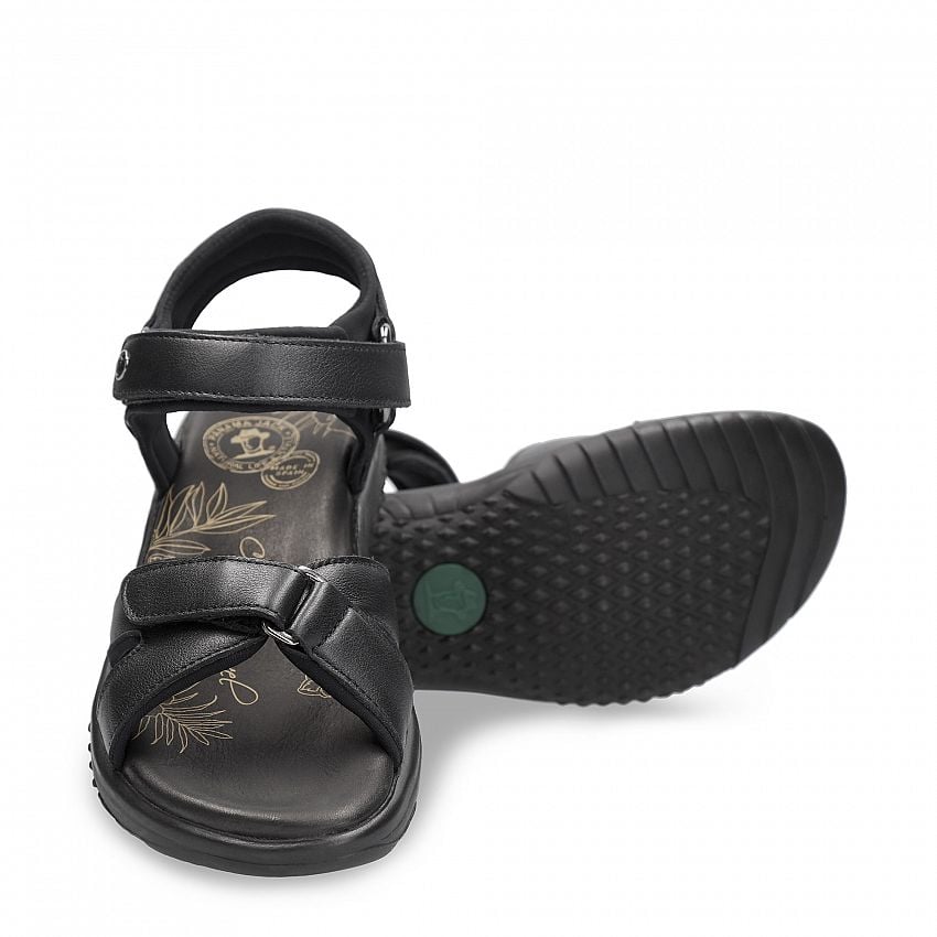 Noja Black Napa, Flat woman's sandals  WATERPROOF Black Napa Leather.