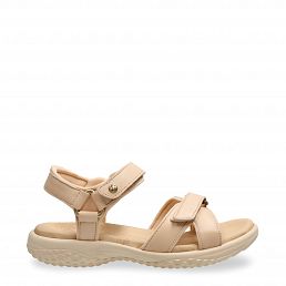 Noja, Woman sandals in beige leather with lycra lining