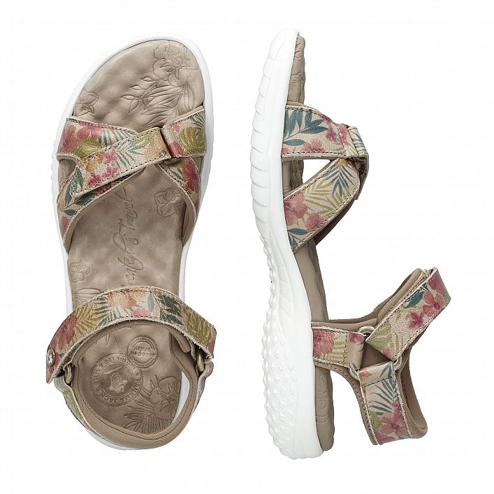 Noja Tropical Beige Napa, Flat woman's sandals with Fabric lining.