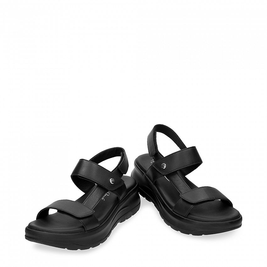 Noor Black Napa, Flat woman's sandals Made in Spain