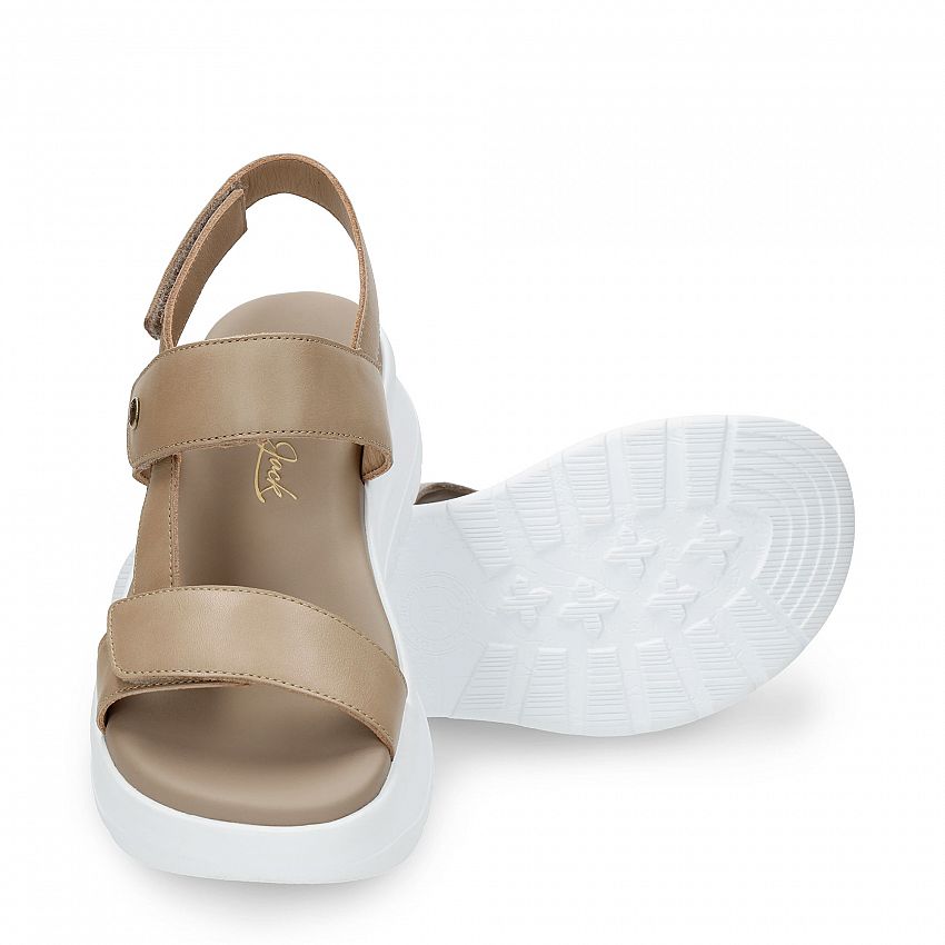 Noor Taupe Napa, Flat woman's sandals  Taupe nappa leather.