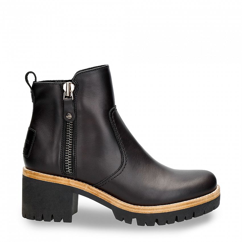 Pauline Black Napa, Women's ankle boot with heel  WATERPROOF Black Napa Leather.
