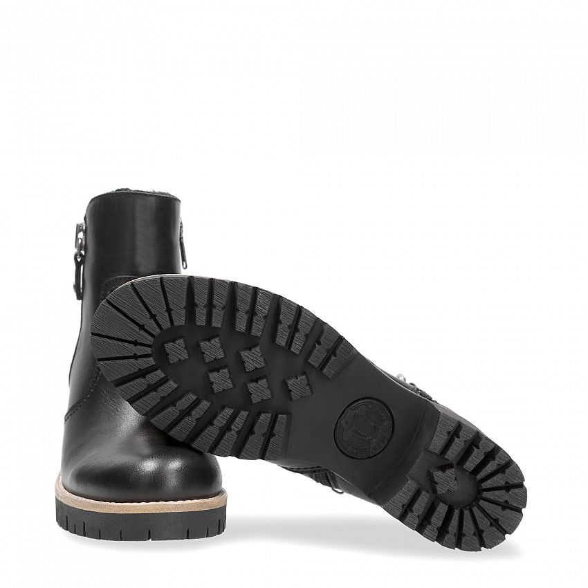 Pauline Trav Black Napa, Women's ankle boot with heel  WATERPROOF Black Napa Leather.