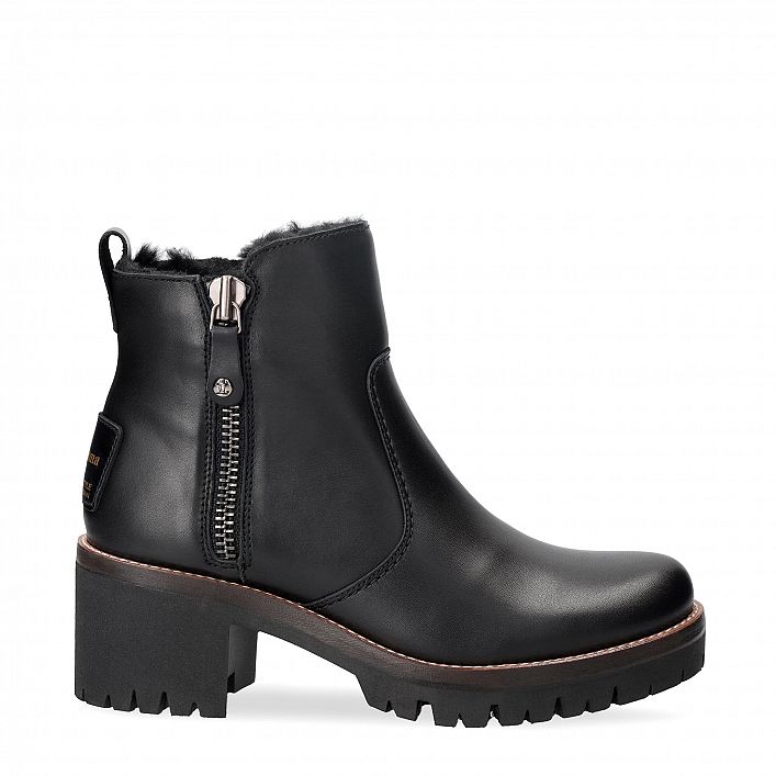 Pauline Trav Black Napa, Leather ankle boots with warm lining