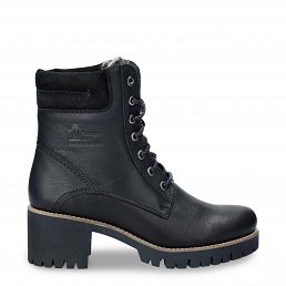 Phoebe Black Napa, Leather boots with warm lining