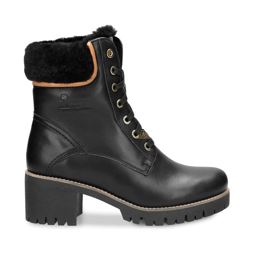 Phoebe Igloo Trav Black Napa, Black leather boot with lining of sheepskin