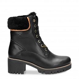 Phoebe Igloo Trav, Black leather boot with lining of sheepskin