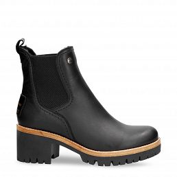 Pia Igloo Trav Black Napa, Leather ankle boots with sheepskin lining
