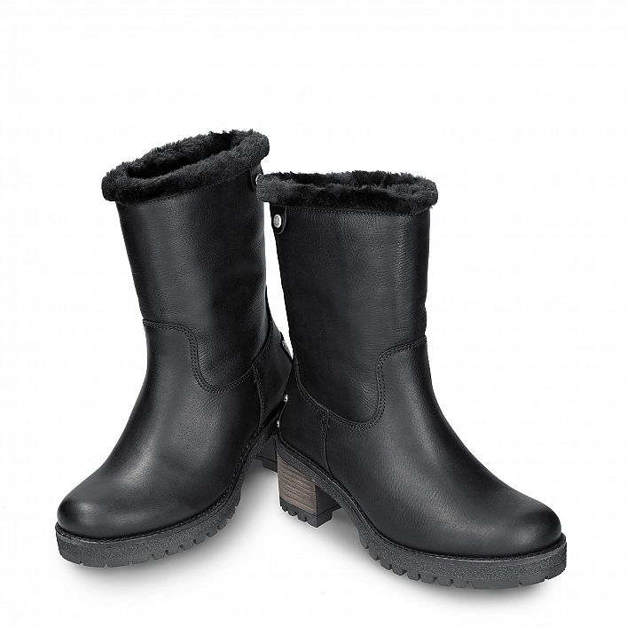 Piola Black Napa, Flat women's Boot  WATERPROOF Black Napa Leather.