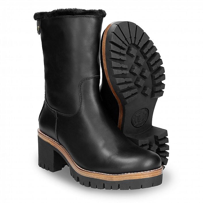 Piola Black Napa, Women's Boot with heel  WATERPROOF Black Napa Leather.