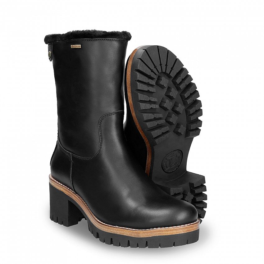 Piola Gtx Black Napa, Women's Boot with heel  WATERPROOF Black Napa Leather.