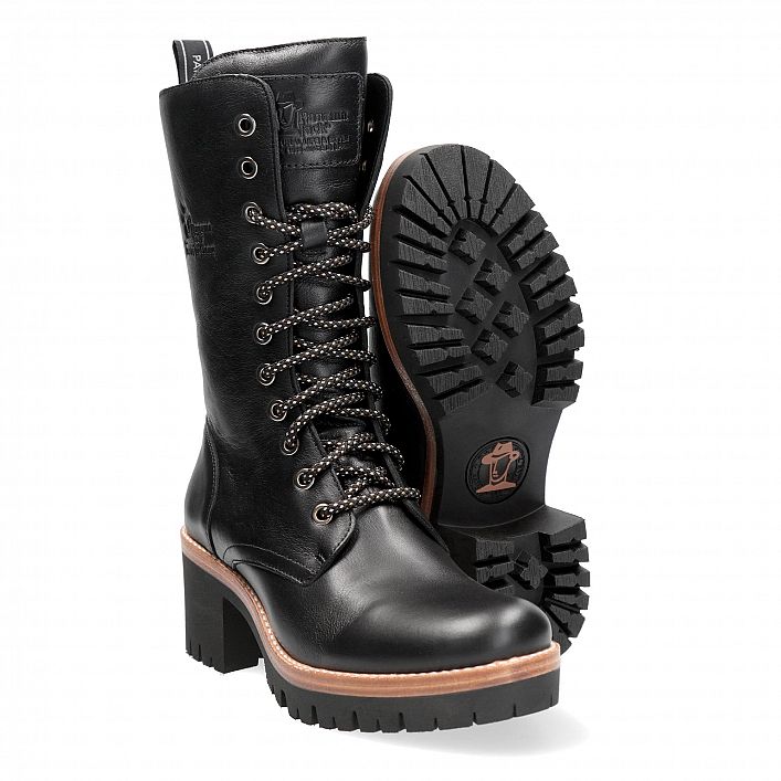 Pisa Black Napa, Women's Boot with heel  WATERPROOF Black Napa Leather.