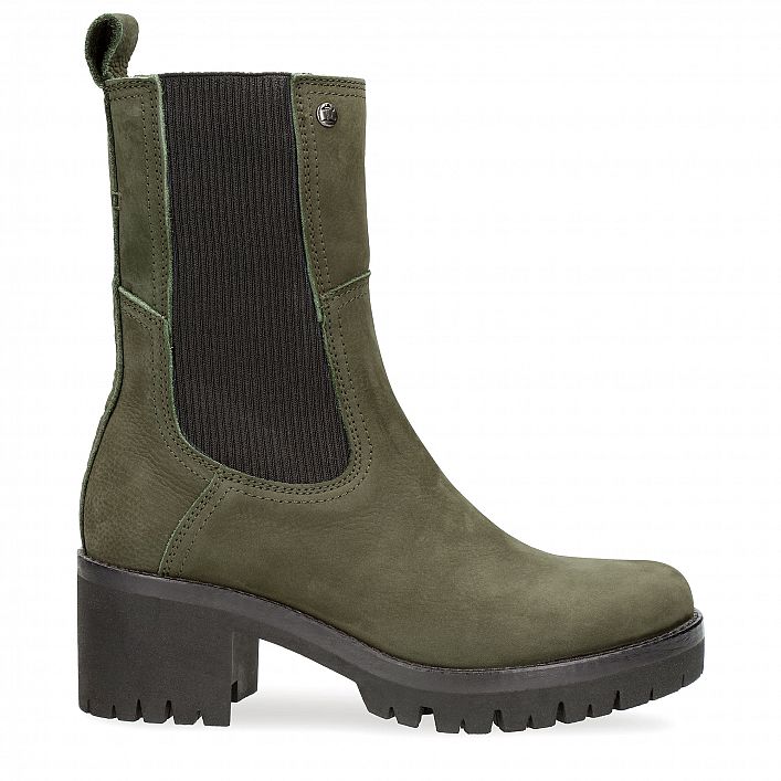 Poppy Green Nobuck, Leather boots with leather lining