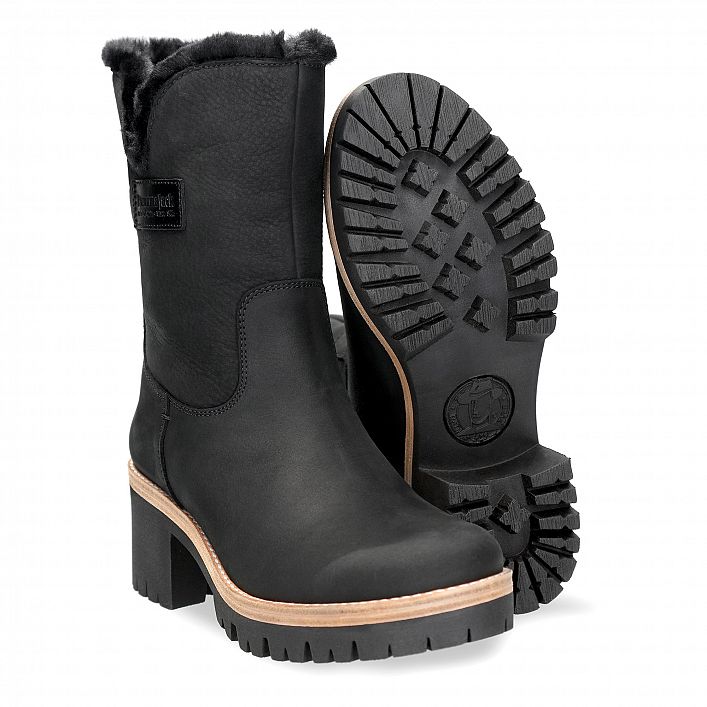 Prim Black Nobuck, Women's Boot with heel  WATERPROOF Black Nobuck Leather.