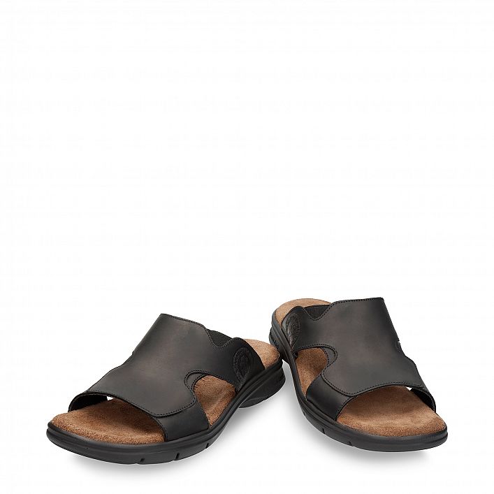 Robin Basics Black Napa Grass, Men's sandals  Black Oiled Napa Leather.