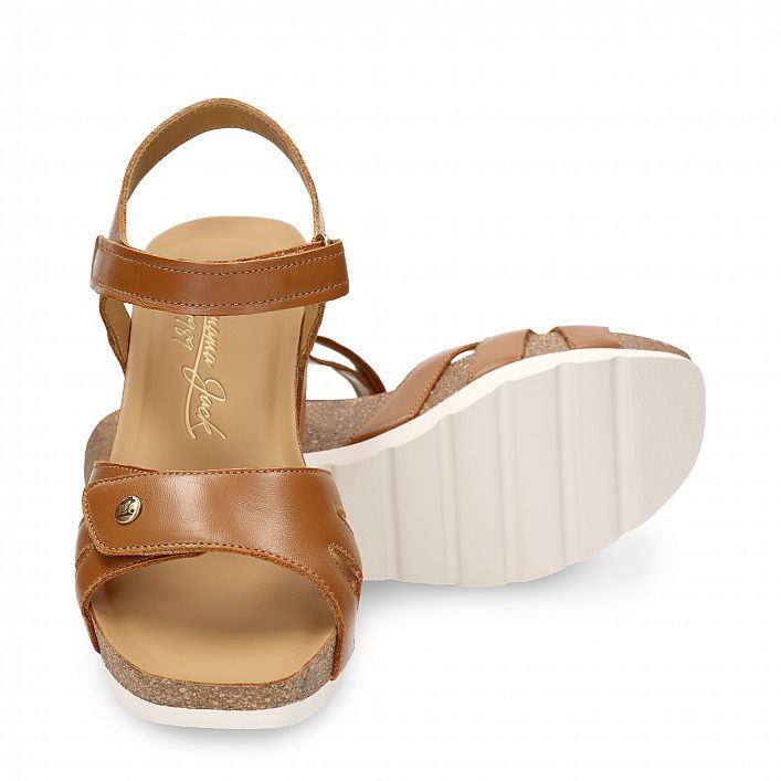 Romy Cuero Napa, Wedge sandals  Tan Napa Leather.
