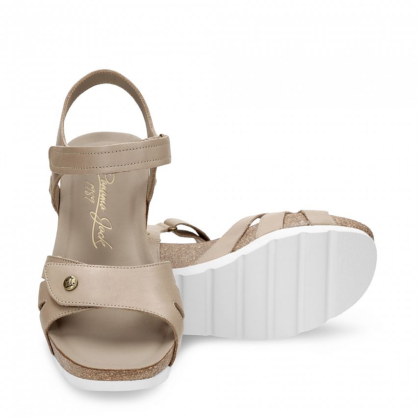 Romy Taupe Napa, Wedge sandals  Taupe nappa leather.