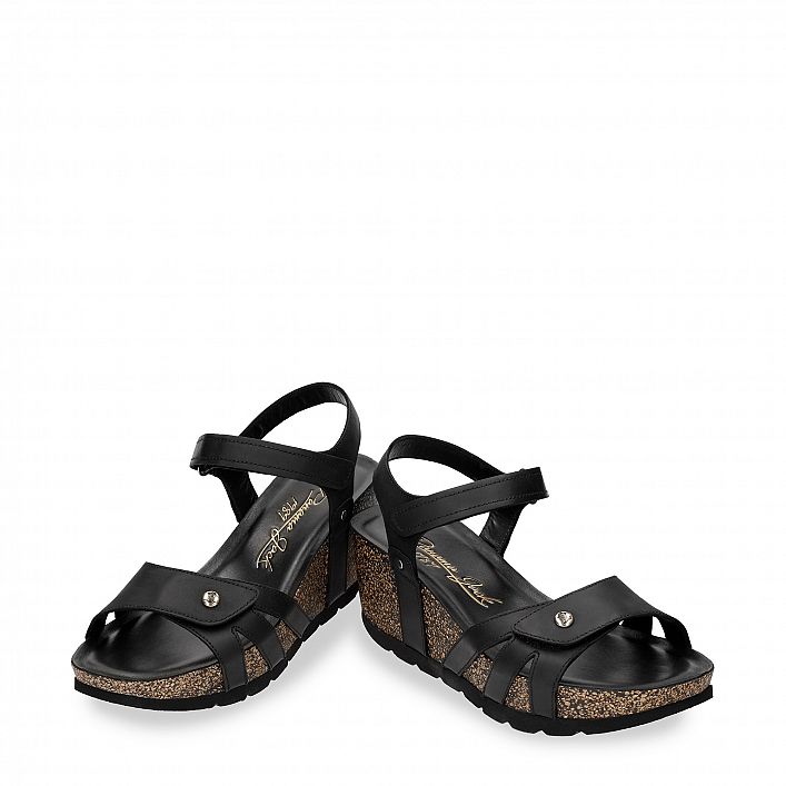 Romy Black Napa Grass, Wedge sandals Made in Spain