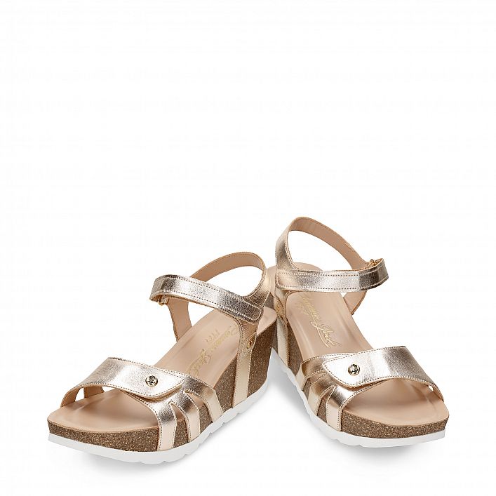 Romy Shine Gold Napa, Wedge sandals Made in Spain