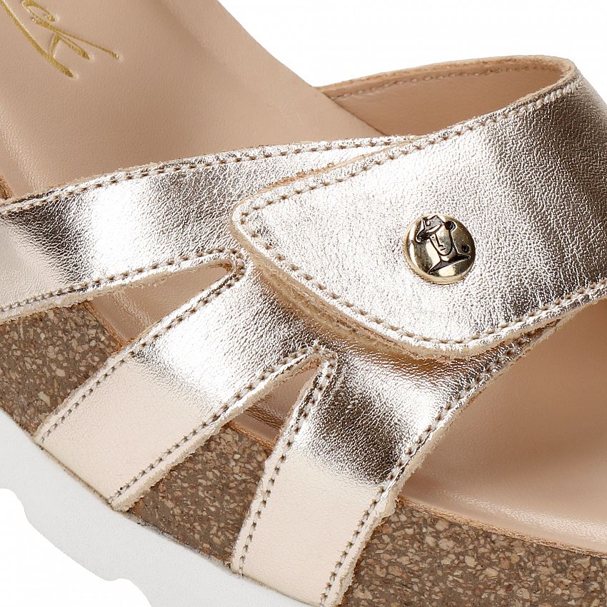 Romy Shine Gold Napa, Wedge sandals with Anatomical insole.