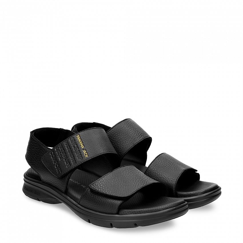 Rusell Black Napa Grass, Men's sandals with Velcro Closure.
