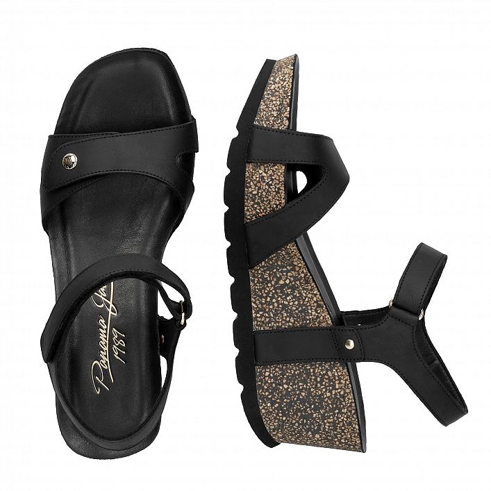 Ruth Black Napa  Grass, Wedge sandals with Leather lining.
