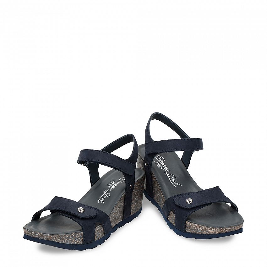Ruth Navy blue Nobuck, Wedge sandals Made in Spain
