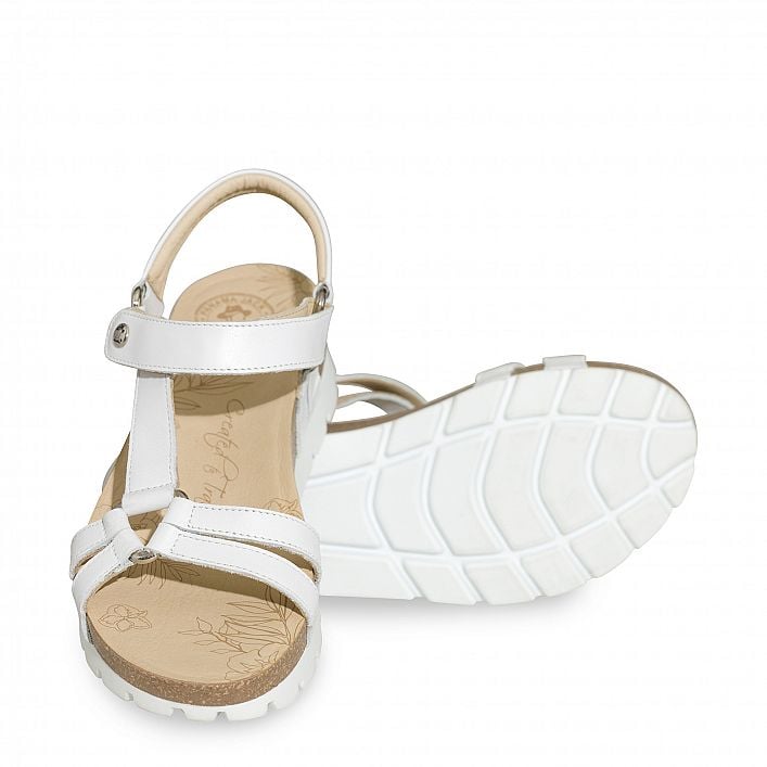 Sally Basics White Napa, Flat woman's sandals  White Napa Leather.