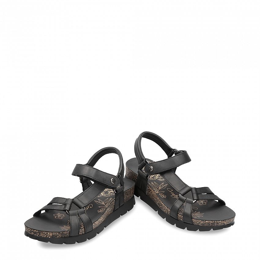 Sally Basics Black Napa Grass, Flat woman's sandals Made in Spain