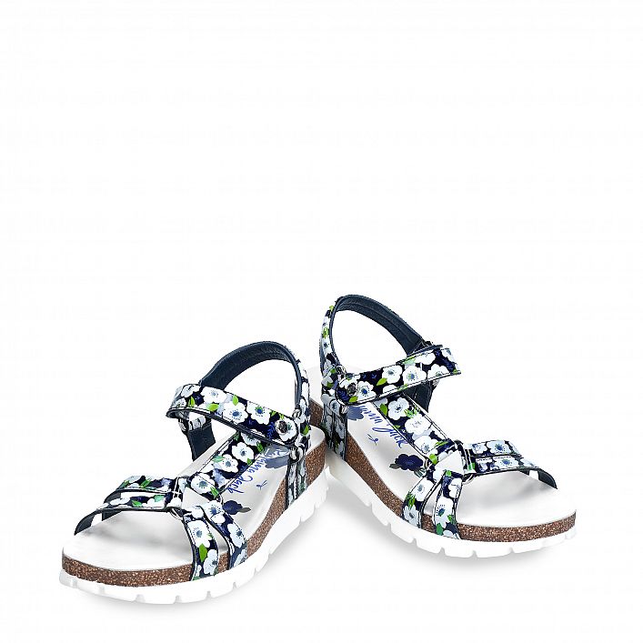 Sally Garden Navy blue Charol, Flat woman's sandals Made in Spain