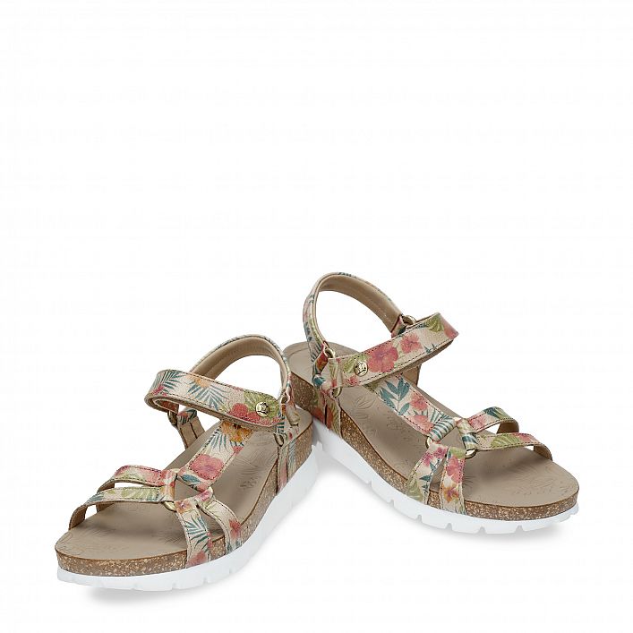 Sally Tropical Beige Napa, Flat woman's sandals Made in Spain