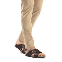 Salman Brown Napa Grass, Man sandals in leather with leather lining