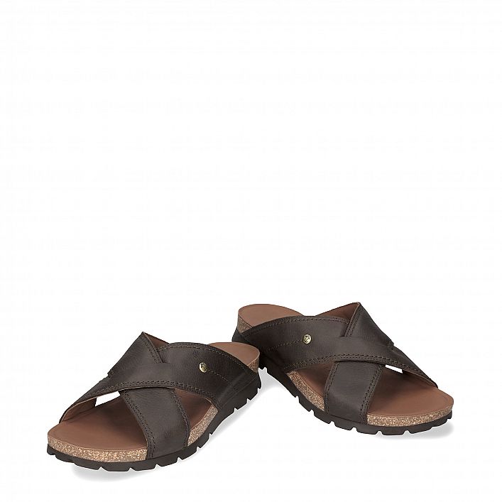 Salman Brown Napa Grass, Men's sandals Made in Spain